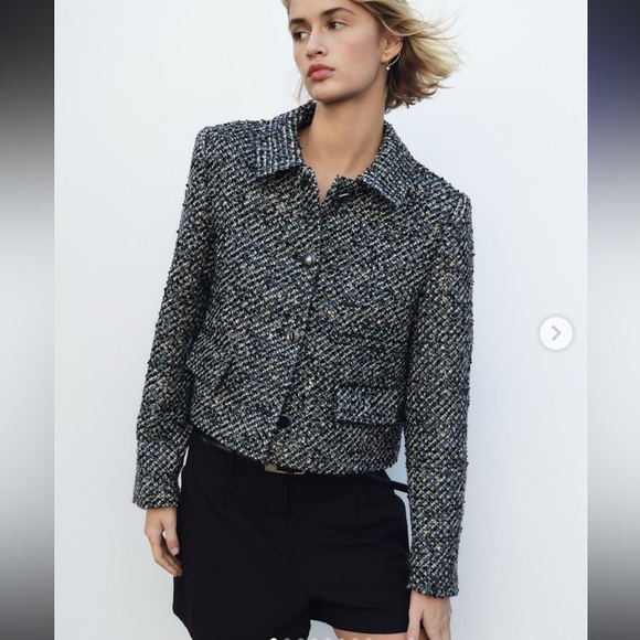 New ZARA Sequined Tweed Jacket - Picture 2 of 13